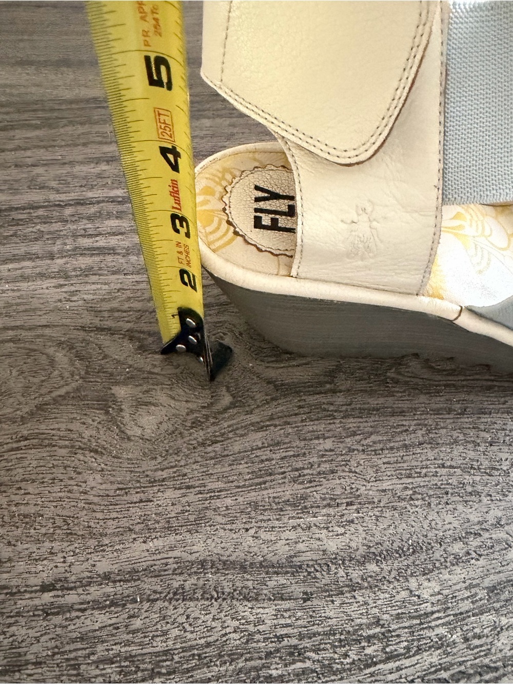 Fly London Cream and Light Blue Crisscross Wedge Sandals - Picture 10 of 11